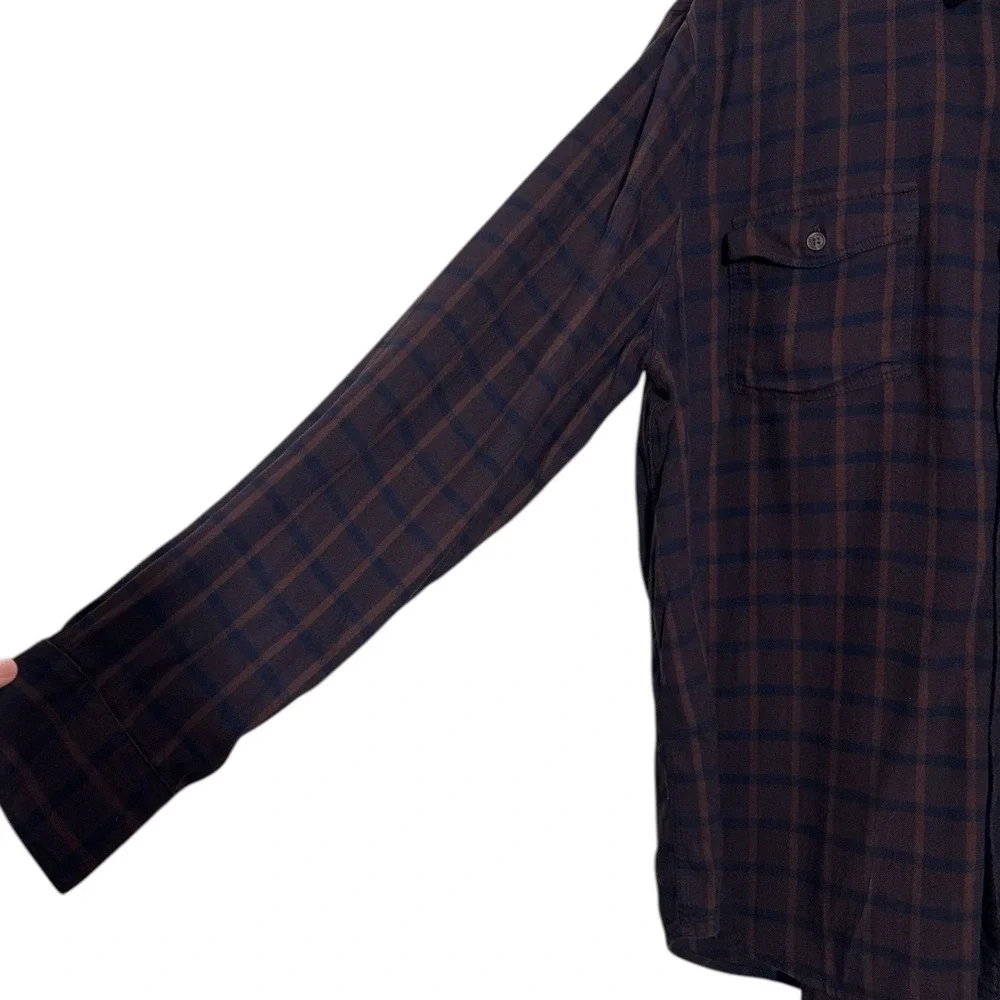 PAIGE Men's Everett Plaid Flannel Button-Up Shirt Cotton Viscose Size XL